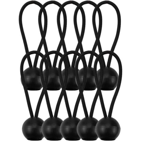 KZQ Confezione da 10 piccole corde elastiche regolabili con sfera, resistenti e durevoli per tende, pali, bagagli e striscioni (nero).