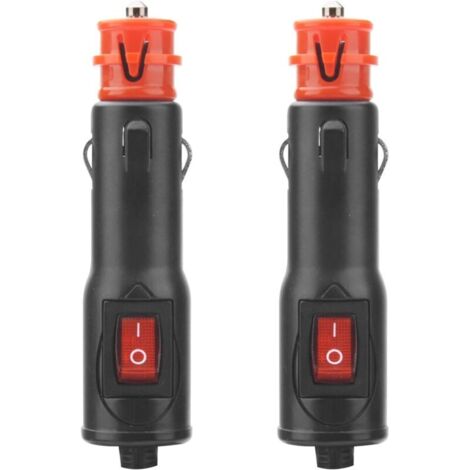 KZQ Confezione da 2 spine accendisigari in stile europeo da 12/24 V con interruttore rosso e fusibile da 10 A, adatte per auto, camion e motociclette.