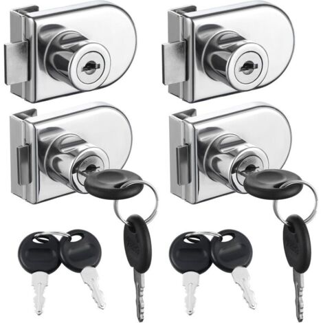 KZQ Confezione da 4 serrature di sicurezza per vetrine a doppia apertura, adatte per porte in vetro da 0,5-0,8 cm, con chiave uguale, nessuna foratura richiesta, in lega di zinco con 8 chiavi