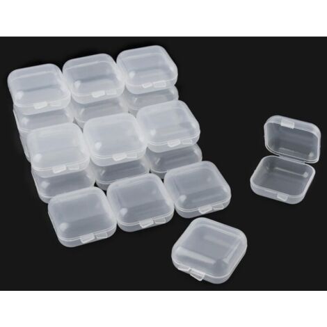 KZQ Confezione da 40 mini scatole portaoggetti quadrate con coperchi incernierati, contenitori in plastica trasparente per piccole perle e gioielli