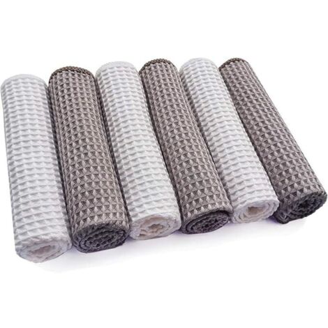 KZQ Confezione da 6 panni multifunzione in microfibra per la pulizia di bagno, casa, cucina, ufficio, auto e moto, 3 grigi e 3 bianchi, 30 x 30 cm