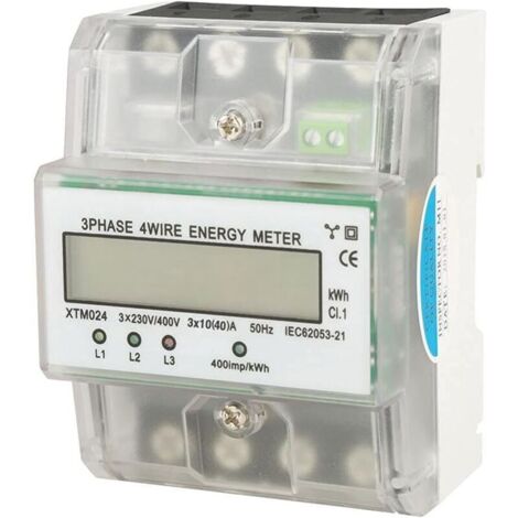 KZQ Contatore di energia KWh monofase, wattmetro elettronico digitale trifase a 4 fili per guida DIN con coperchio trasparente (10 (40) A)