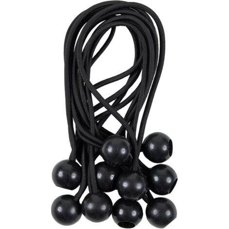 KZQ Corda elastica con sfera, 25 pezzi, 20 cm – Corda elastica per fissare rapidamente teloni, tende, striscioni, ecc., Nero