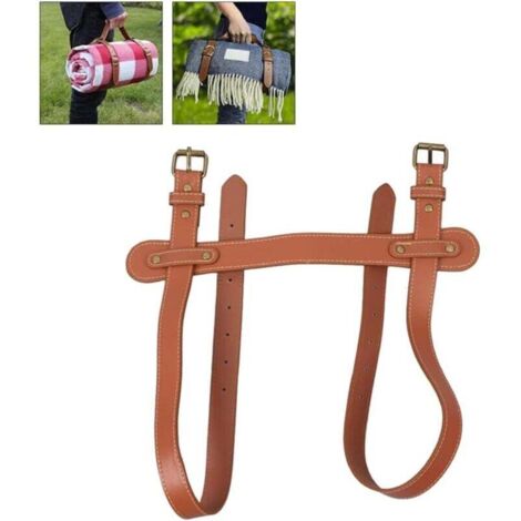 KZQ Correa para manta de picnic, correa de transporte de cuero sintético con orificios ajustables, resistente al desgarro para picnic y esterilla de yoga de viaje.