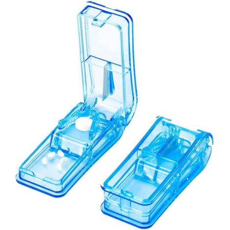 KZQ Cortador de pastillas profesional (2 unidades), corta pastillas pequeñas o grandes por la mitad, seguro para medicamentos, corte limpio (azul)