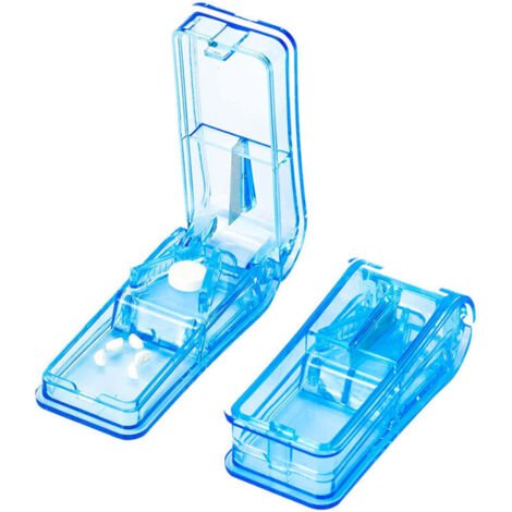 KZQ Cortador de pastillas professionale (2 unità), corta pastillas piccola o grande per la mitad, sicura per medicinali, corte limpio (azul)