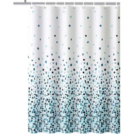 KZQ Cortina de ducha antimoho y resistente al moho color azul mosaico Tamaño: 180 x 180 cm Tejido repelente al agua (azul mosaico)