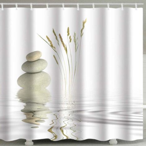 KZQ Cortina de ducha de bambú zen sin aros, resistente al agua, de poliéster, decoración artística para baño, 120 cm x 180 cm