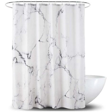 KZQ Cortina de ducha de mármol blanco y gris antimoho, 180 x 180 cm, moderna cortina de ducha de mármol para bañera, impermeable y lavable.