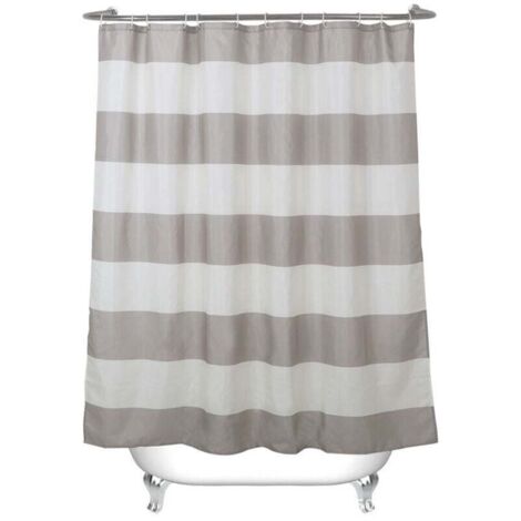 KZQ Cortina de ducha de rayas color topo con 12 ganchos, tela beige impermeable y resistente al moho para baño, 180 x 180 cm