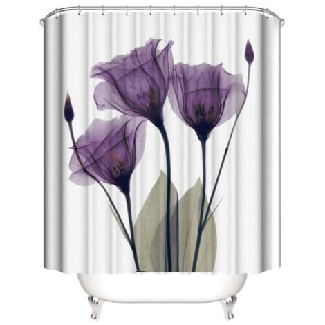 KZQ Cortina de ducha impermeable de poliéster con diseño de flores, 180 x 180 cm, con 12 ganchos para decoración del hogar.