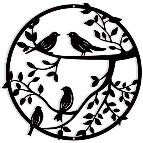 KZQ Decoración de pared de metal, 11.8 pulgadas, pájaro de metal en rama de árbol, silueta de pájaro, decoración de pared colgante de hierro forjado negro