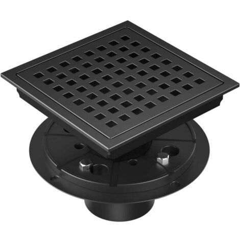 KZQ Desagüe de ducha cuadrado de 6 pulgadas, negro mate, kit de desagüe de piso de ducha de acero inoxidable con brida, rejilla extraíble, filtro de pelo, no apto para bañera