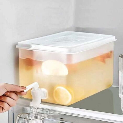 KZQ Dispensador de bebidas con grifo, dispensador de agua para refrigerador, dispensador de agua de plástico con tapa, transparente, para fiestas, bodas y restaurantes (5 L)
