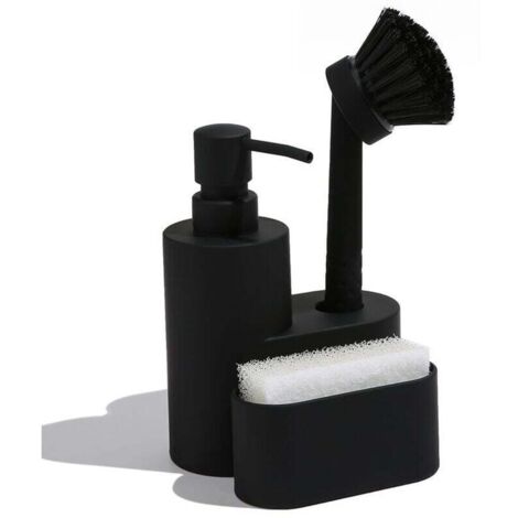 KZQ Dispensador de lavavajillas 3 en 1, soporte para esponja, dispensador de jabón de cocina con esponja y cepillo, color negro