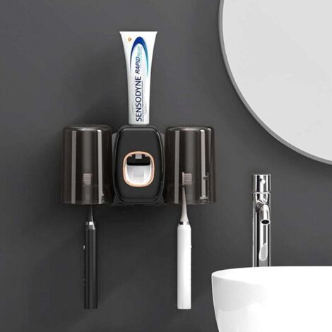 KZQ Distributore automatico di dentifricio da parete Porta spazzolino elettrico multifunzione (nero)