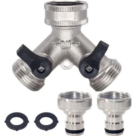 KZQ Divisor de manguera de jardín de latón de 2 vías y conector rápido para manguera de agua de 3/4", adaptador de grifo de manguera con divisor en Y, 2 válvulas con 2 arandelas de goma adicionale