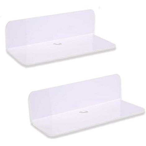 KZQ Estantes flotantes de pared - 2 piezas blancas, sin perforaciones, de acrílico, para almacenamiento - 22,9 x 8,9 x 6,1 cm para sala de estar, cocina y dormitorio