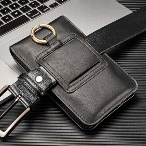 KZQ Funda de cinturón para hombre, funda de cuero para teléfono celular universal (negra)