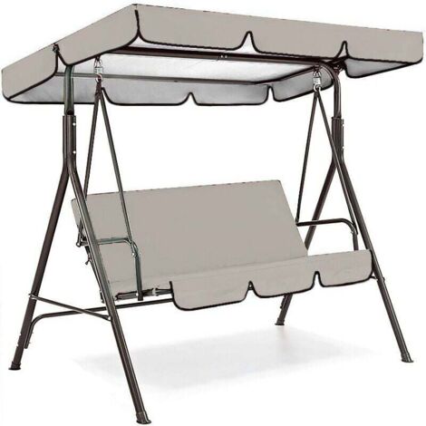 KZQ Funda universal para toldo de columpio con funda de cojín, tela Oxford impermeable, juego de funda para toldo de porche, funda de cojín para columpio de 2 o 3 plazas, 190 x 132 x 15 cm, gris
