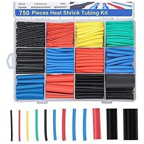 REDROAD KZQ Gaine thermorétractable 750 pièces, tube de câble thermorétractable à isolation électrique, rapport de rétrécissement 2: 1, 5 couleurs, 12 tailles