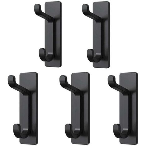 KZQ Gancho de pared adhesivo, toallero de baño, perchero de cocina, perchero adhesivo, montaje en pared sin taladrar, impermeable, antioxidante, negro, 5 piezas