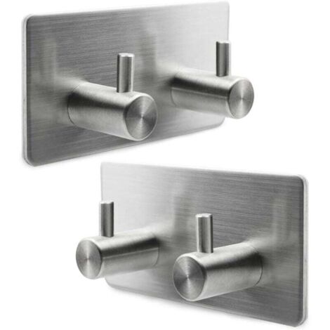 KZQ Ganchos de pared autoadhesivos para colgar, 2 percheros, resistentes e impermeables (cepillados, paquete de 2)