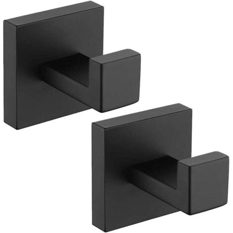 KZQ Ganchos para toallas de baño, color negro mate, resistentes, cuadrados, para baño, cocina, garaje, de acero inoxidable 304, para montaje en pared, paquete de 2
