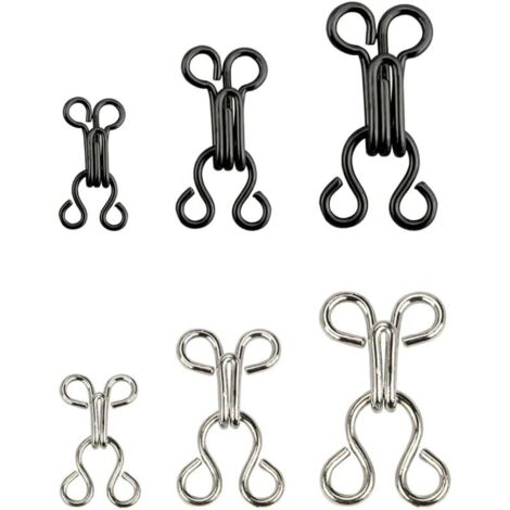 KZQ Gancio per cucire, 12 paia di ganci e occhielli per cucire, accessori fai da te per cucire, 3 misure, per reggiseni, vestiti, gonne, pantaloni (nero)