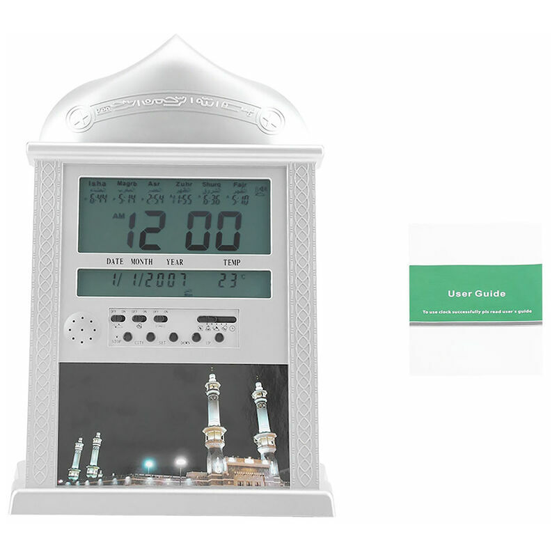 KZQ - Horloge de prière islamique musulmane, alarme de prière Azan, horloge de Table numérique Azan, batterie argentée exclue