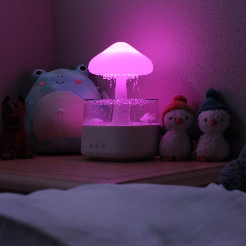 Humidificateur en Forme de Nuage de Pluie, diffuseur d'huiles essentielles, Jolie veilleuse en Forme de Champignon avec 7 Couleurs changeantes,