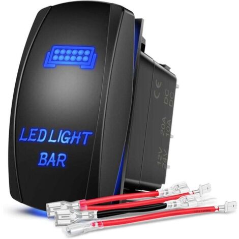 KZQ Interruptor basculante de barra de luz LED azul, 5 pines, láser de encendido/apagado, luz LED, 20 A/12 V, 10 A/24 V, juego de cables puente para barco y camión.