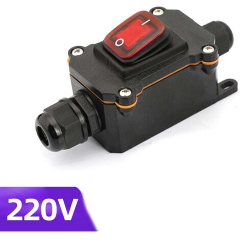KZQ Interruptor de cable impermeable IP65, interruptor de línea, interruptor basculante de encendido/apagado, 220 V CA, impermeable, DPST, 4 terminales con LED rojo, entrada y salida de línea dual