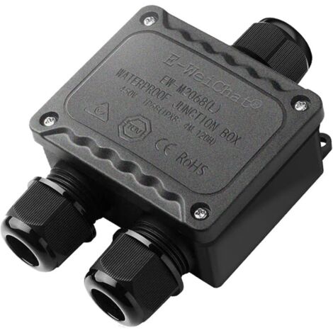 KZQ IP68 Wasserdichter 3-Wege-Abzweigkasten für den Außenbereich mit M25-Kabelverschraubungen für Ø4mm-Ø14mm Durchmesser, kleines schwarzes Elektrogehäuse für den Außenbereich Licht Garten Pool