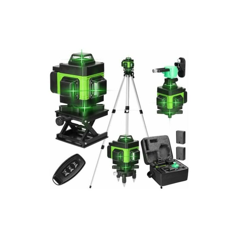Niveau laser, 4D 16 lignes horizontales et verticales, avec 2 piles rechargeables et une rallonge de 1,2 m en alliage, réglable sur 3 hauteurs, pour