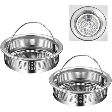 KZQ Juego de 2 filtros para fregadero de cocina, colador de acero inoxidable con asa, 7,7 cm de diámetro, fácil de limpiar.