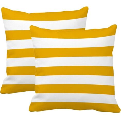 KZQ - Juego de 2 fundas de almohada decorativas de algodón y poliéster con rayas blancas y amarillas mostaza de 45,7 x 45,7 cm, cuadradas, suaves, para decoración del hogar, dormitorio, cama y sofá