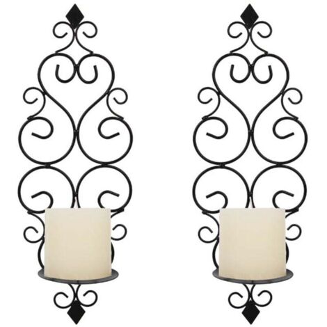 KZQ Juego de 2 portavelas de metal para pared, ideal para dormitorio, baño, sala de estar, color negro.