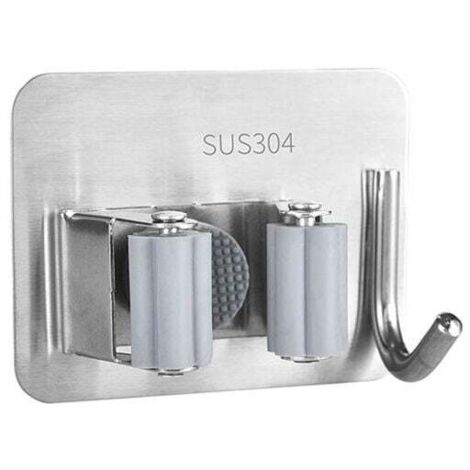 KZQ - Juego de 2 soportes para escobas de acero inoxidable para montaje en pared, autoadhesivos, con gancho para cocina, baño y jardín