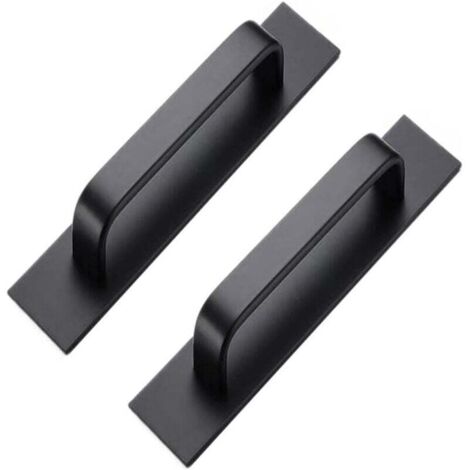 KZQ Juego de 2 tiradores de aluminio autoadhesivos para armario, dormitorio, baño, cocina, tiradores de aleación de aluminio (200 mm, negro)