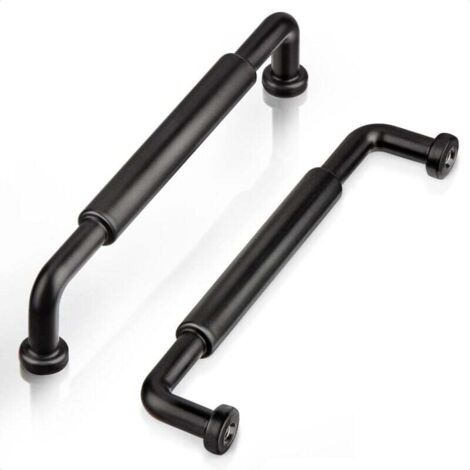 KZQ Juego de 2 tiradores para muebles, distancia entre centros de 128 mm, tirador tubular redondo clásico en negro para muebles de cocina, tirador de puerta de armario de aleación de zinc para cajones