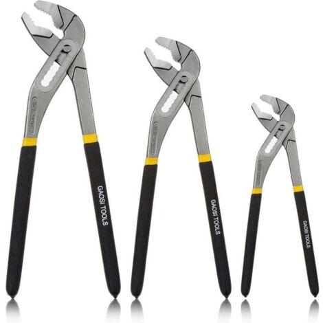 KZQ Juego de 3 alicates ajustables de agarre múltiple para bombas de agua (200 mm, 250 mm y 300 mm) - Acero al cromo-vanadio - Tratamiento antioxidante - Mango bimaterial