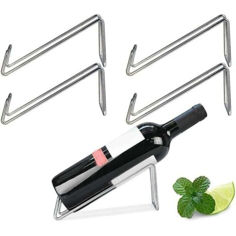 KZQ Juego de 4 estantes para botellas de vino, de metal (plateados)