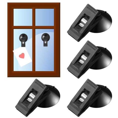 KZQ - Juego de 4 ganchos de pared con ventosa, portatarjetas de aparcamiento de plástico negro, ganchos con ventosa para baño y ventana de coche
