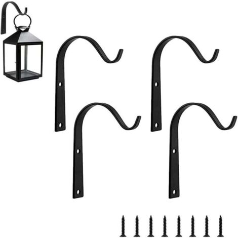 KZQ - Juego de 4 ganchos de pared para colgar plantas, de metal, para jardín, color negro, para cestas colgantes de exterior e interior (negro)