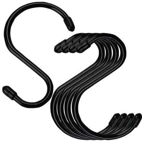 KZQ Juego de 4 ganchos en forma de S grandes de 4 pulgadas recubiertos de vinilo con tope de goma, ganchos en forma de S de metal recubiertos de goma negra para colgar jeans, plantas, joyas, macetas,