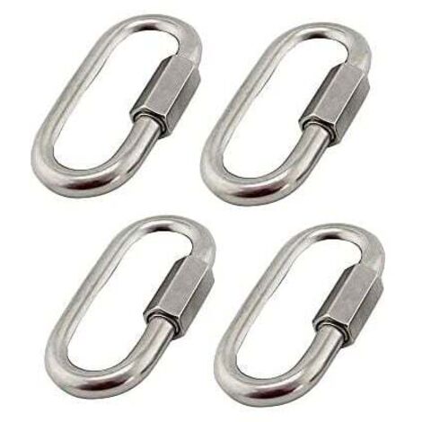 KZQ Juego de 4 mosquetones de liberación rápida de acero inoxidable 304 M6/0,24 pulgadas, mosquetón de acero inoxidable con tornillo ovalado en forma de D, robusto para exteriores/interiores, camping 