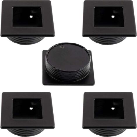 KZQ Juego de 5 tiradores cuadrados empotrados 46x46 mm Ø40 mm para puertas correderas – muebles, armarios, alacenas, cajones, diseño de interiores, cocinas, salones – plástico – color negro mate