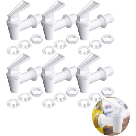 KZQ - Juego de 6 grifos de plástico para dispensador de barril, dispensador de bebidas, antigoteo y antifugas, para fermentar vino, cerveza y jugo, reutilizable, color blanco