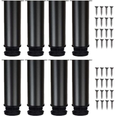 KZQ Juego de 8 patas ajustables para muebles, color negro, Ø 50 mm/Altura 200 mm, de acero inoxidable, para sofá, mesa de centro, armario de TV, estación de trabajo, con 32 tornillos.